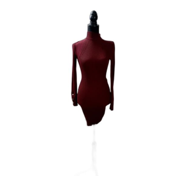 Almost Famous  Pencil Dress Women's Size S Burgundy Long Sleeve  # 90 - Picture 3 of 7